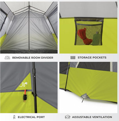 Spacious 9-Person Instant Cabin Tent - 14' x 9' - Easy Setup in Green