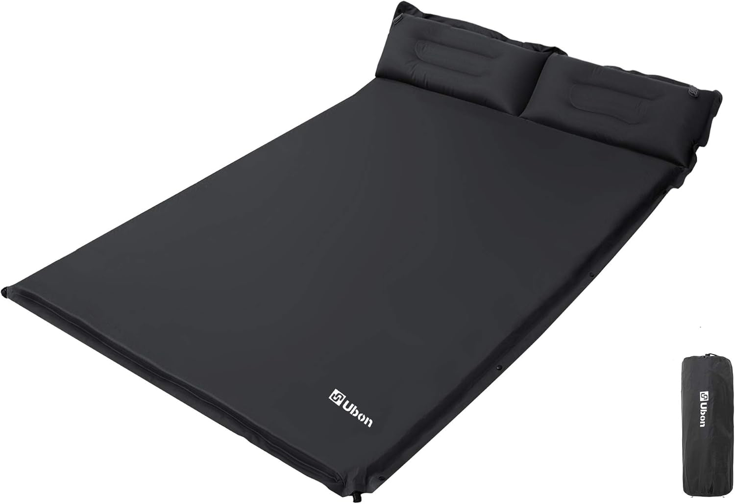 Ultimate Double Self-Inflating Camping Sleeping Pad with Pillows - Perfect 2-Person Backpacking Mattress in Black
