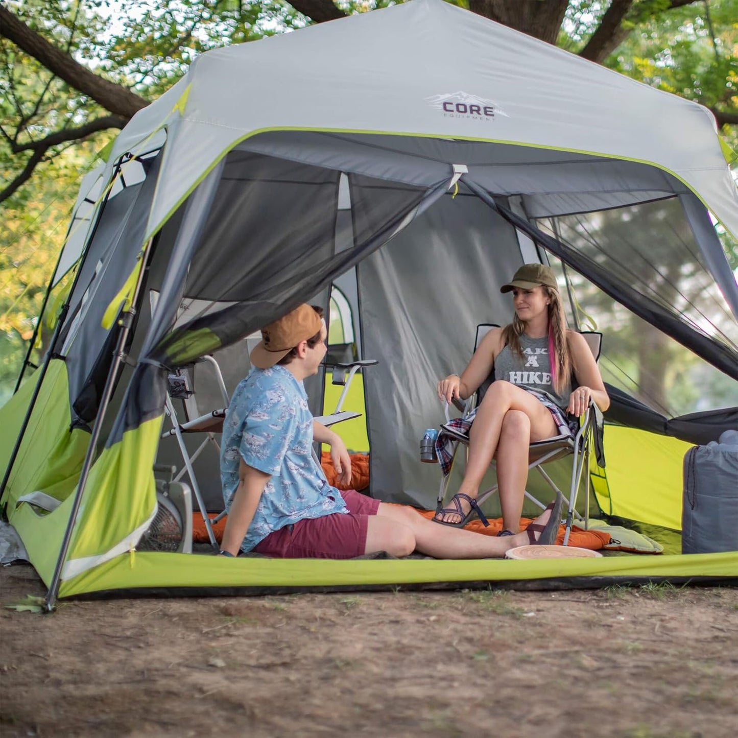 Spacious 9-Person Instant Cabin Tent - 14' x 9' - Easy Setup in Green