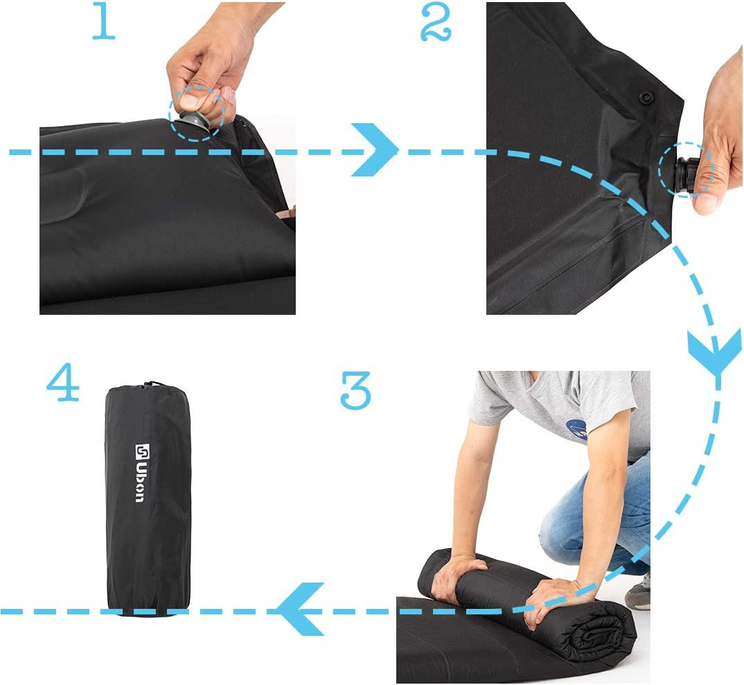 Ultimate Double Self-Inflating Camping Sleeping Pad with Pillows - Perfect 2-Person Backpacking Mattress in Black