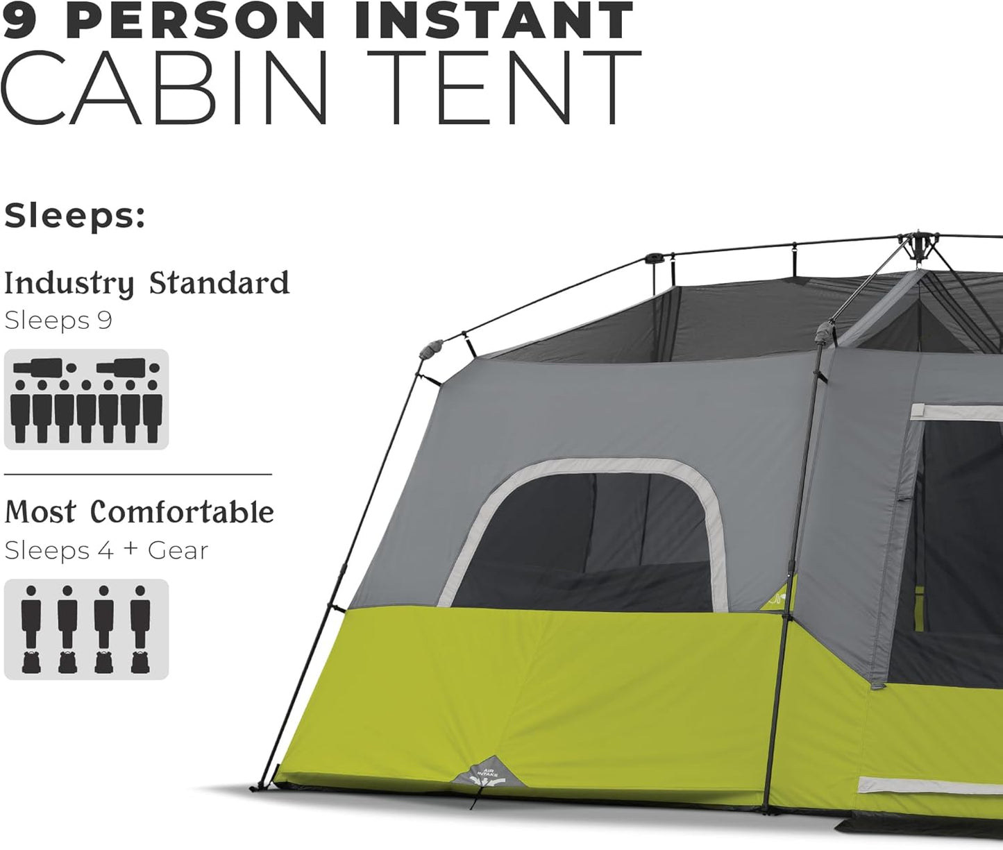 Spacious 9-Person Instant Cabin Tent - 14' x 9' - Easy Setup in Green